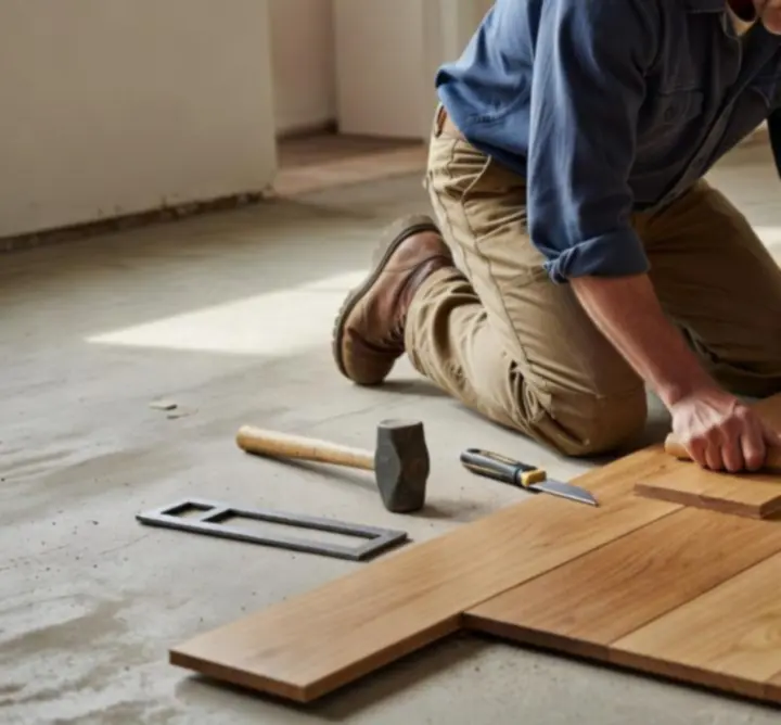 Proces instalacji podłogi z precyzyjnym układaniem desek